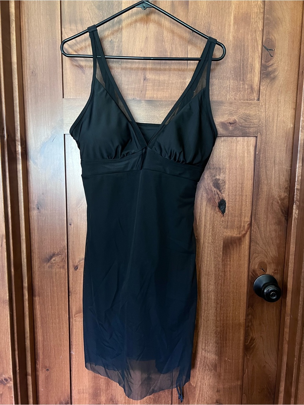 Black Swimwear Bathing Suit with Sarong wrap, adjustable sheer skirt